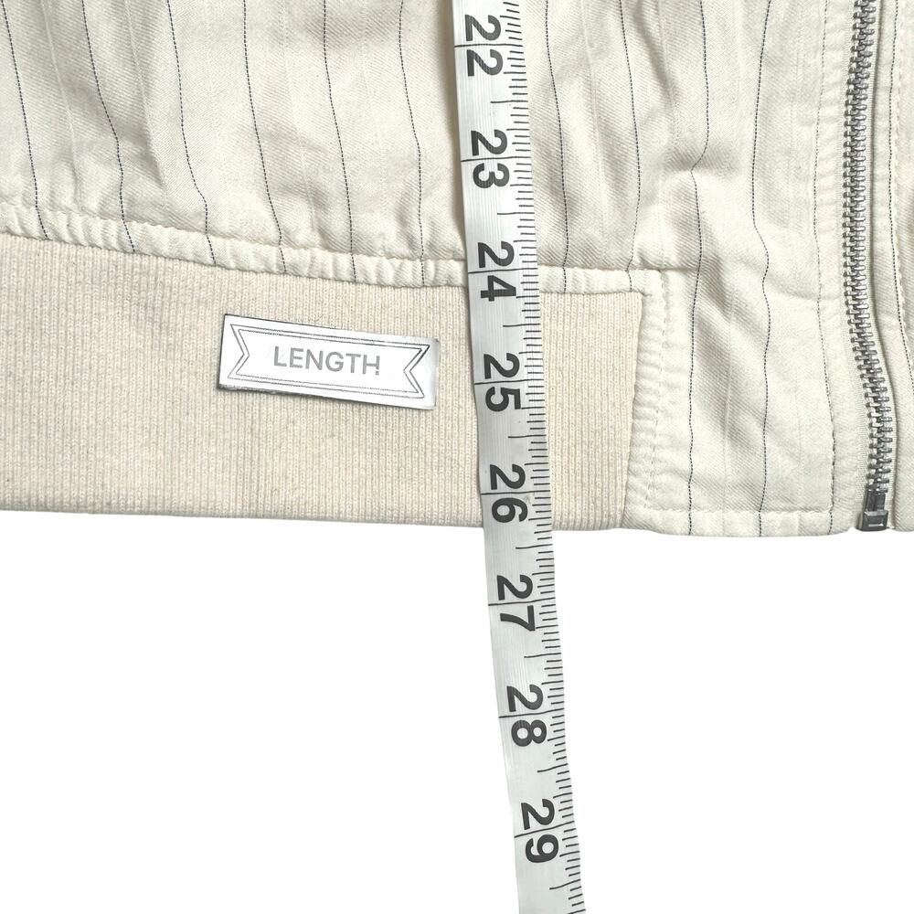 Zara | Men | Pinstripe Cream White Cotton Full Zip Light Bomber Jacket | Medium - Picture 7 of 15